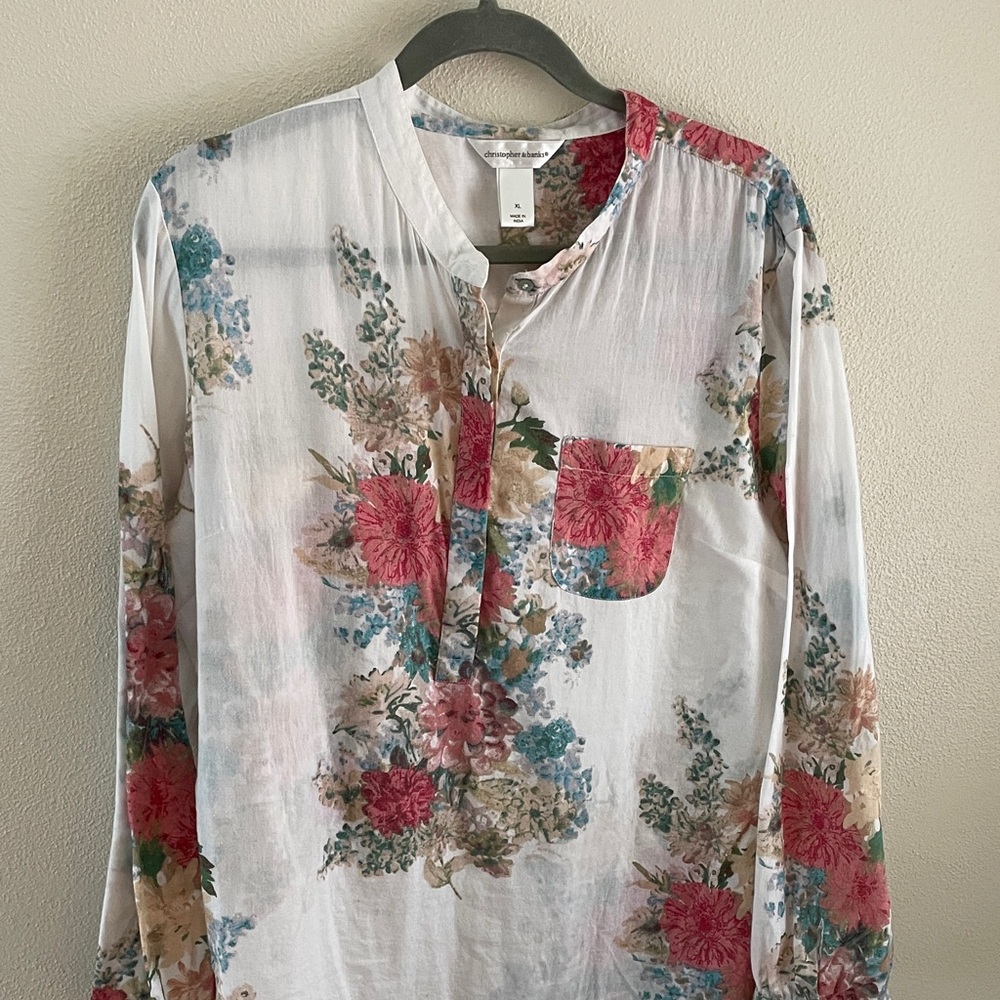 Christopher & Banks women’s long sleeve cotton floral blouse | size XL